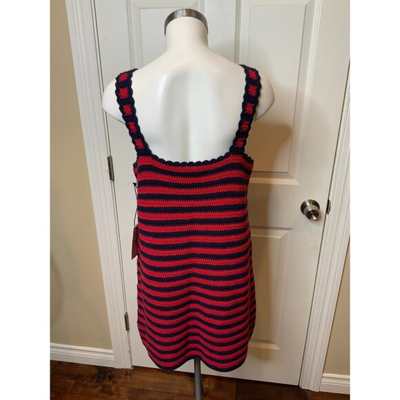 Re/Done Red & Navy Blue Striped 70s Crochet Tank Dress, Size L, NWT! $395 - Picture 7 of 8